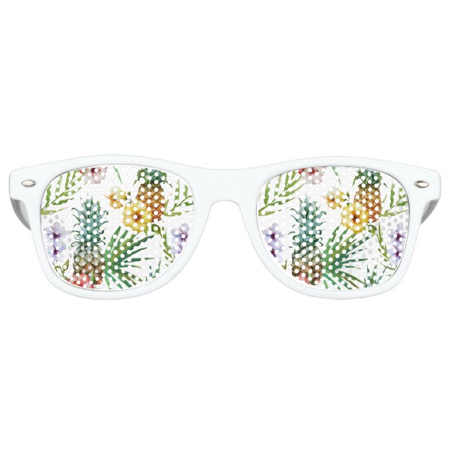 Gafas De Fiesta Retro Tema tropical hawaiano acuarela patrón de piña (Anverso)