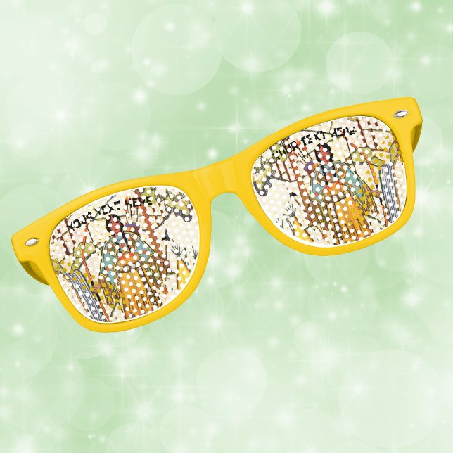 Gafas De Fiesta Retro Una mujer india estadounidense se arrodilla en una (American Indian woman bow arrow in woods waterfall on retro party glasses.)