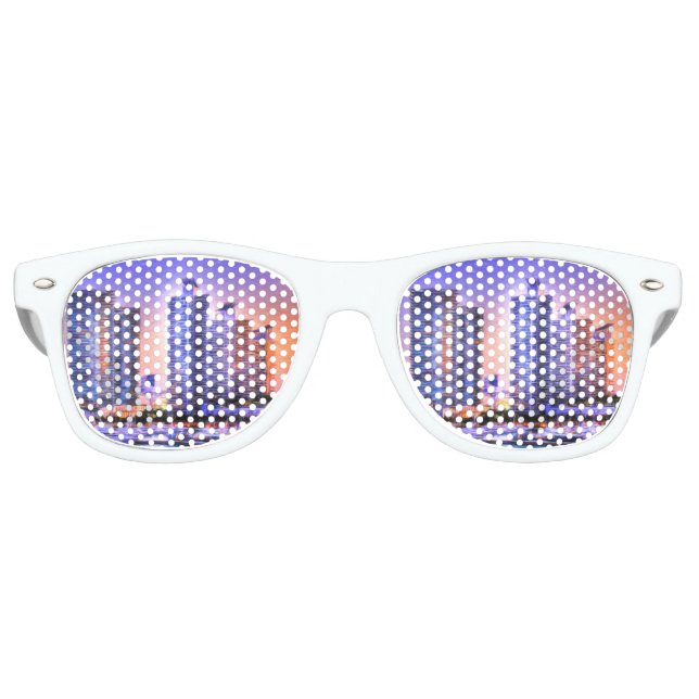 Gafas De Fiesta Retro Vibrante Miami Skyline Sunrise (Anverso)