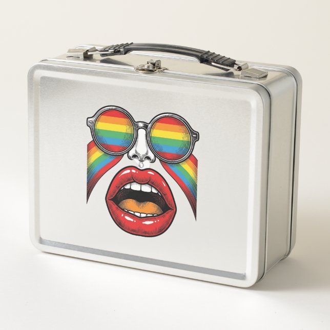 Gafas de sol arcoíris retro labios cara diseño vec (Anverso)