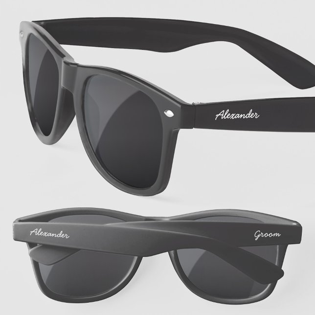 Gafas De Sol Boda de nombres de script personalizados de Groom (Personalized groom name sunglasses for wedding bachelor stag party)