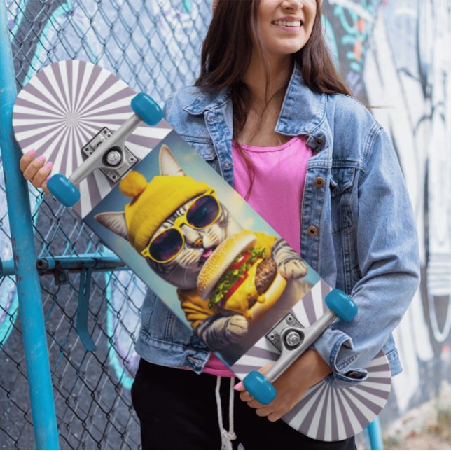 Gafas de sol de gato Cheeseburger Funny Skateboard (Subido por el creador)