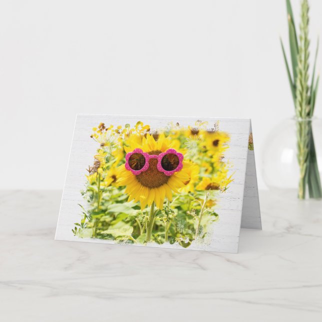 Gafas de sol en tarjeta de cumpleaños de girasol (Anverso)