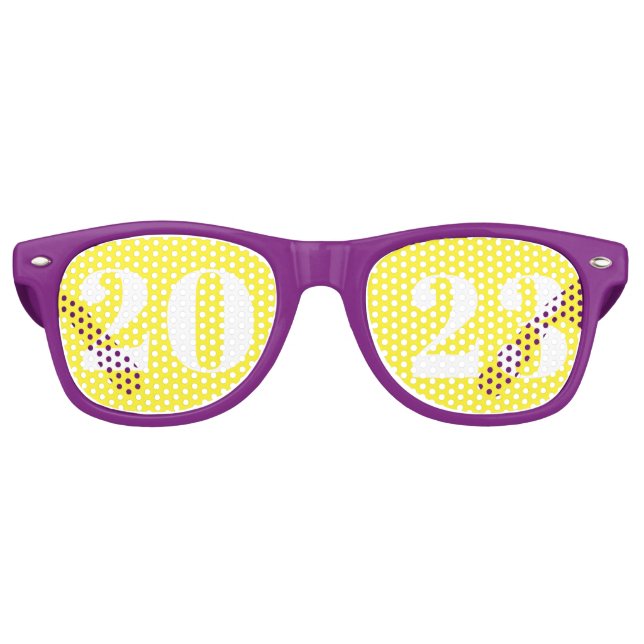 Gafas de sol Fiesta morado y amarillo de Año Nuevo (Anverso)