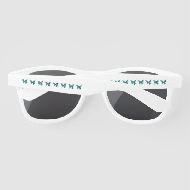 Gafas De Sol Mariposa con plumas de pavo real verde (Reverso)