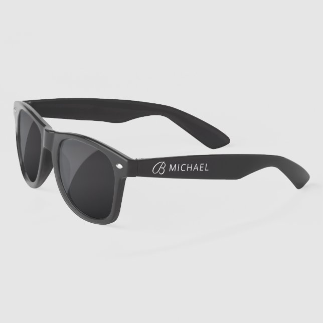Gafas De Sol Nombre personalizado del monograma blanco elegante (Izquierda)