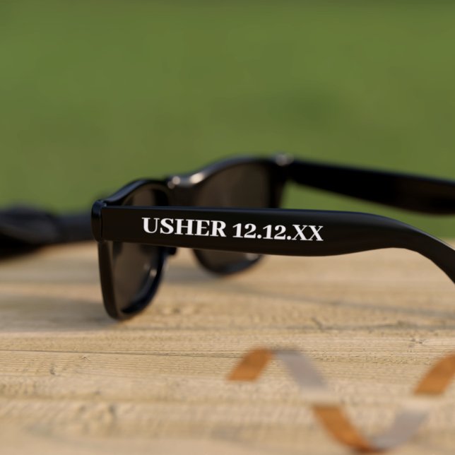 Gafas de sol para ujier de boda (Perfect wedding favor for your Usher. Just add his name and your wedding date)