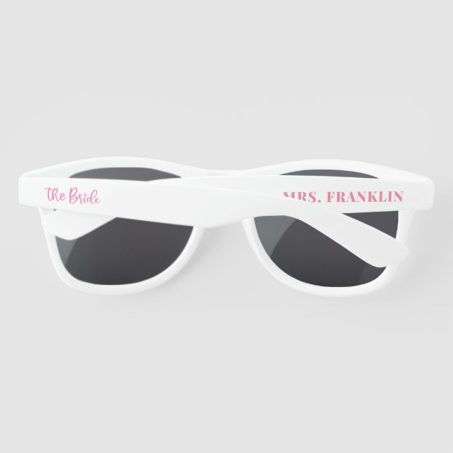 Gafas De Sol Personalizado blanco y rosado Boda de novia (Reverso)