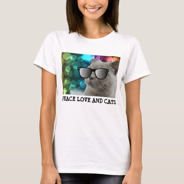 Gafas de sol que llevan del gato gris, camisetas (Anverso)