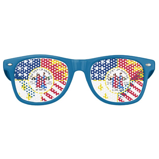 Gafas de sol retro con la bandera de Detroit, Mich (Anverso)