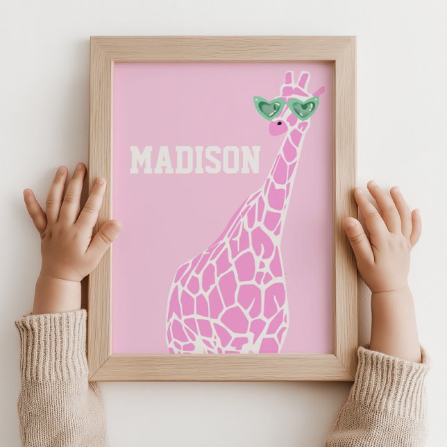 Gafas de sol rosadas Nombre personalizado Arte mur (kids nursery giraffe)