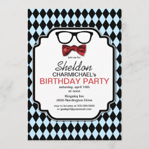 Gafas Geek, Bow Tie & Argyle Invitación al cumplea