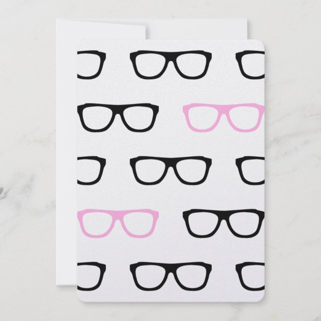 gafas geeky invitaciones de boda geek rosadas (Anverso)