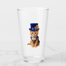 Gafas para beber Gato de Sombrero Rosa Azul