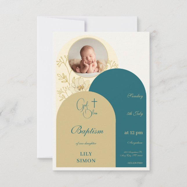 Galardón verde azulado de oro Baptism RSVP (Anverso)