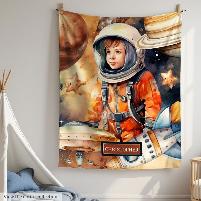Galaxia Astronauta Personalizada de la manta espac (Boys Space Blanket Personalized Astronaut Galaxy Gift)