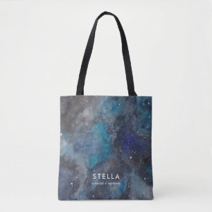 Galaxia espacial en la bolsa azul de tote