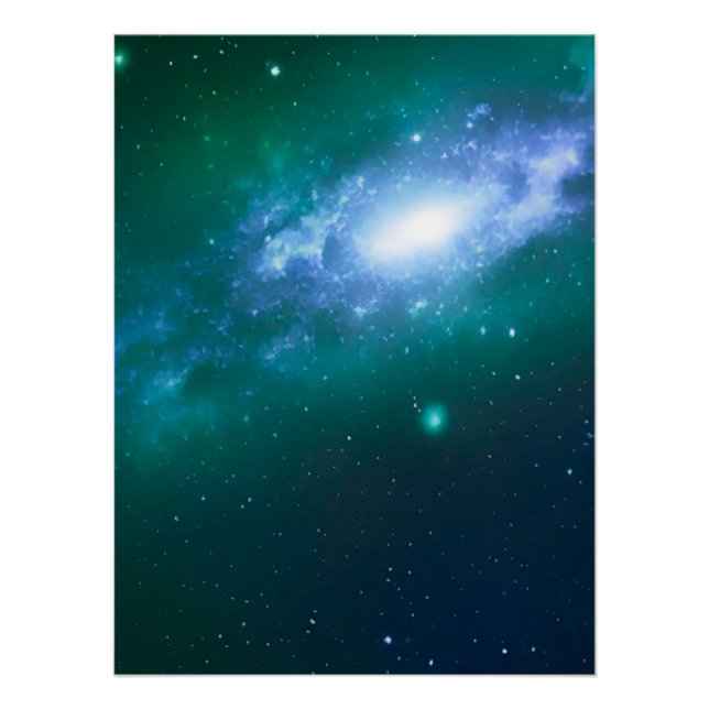 Galaxia Giratoria Azul Verde Poster brillante (Anverso)