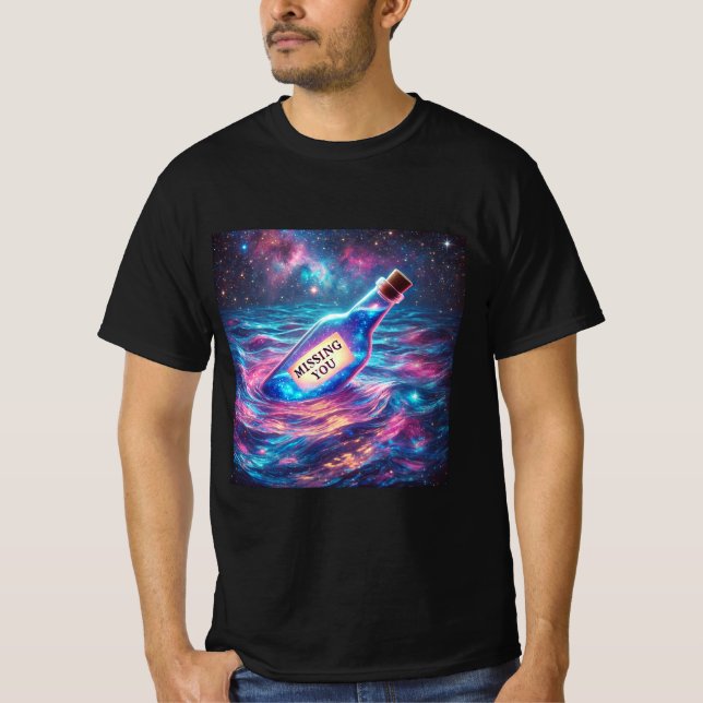 Galaxia Mensaje Botella Mens camiseta (Anverso)