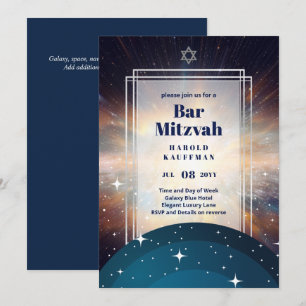 GALAXY Boys BAR MITVAH Espacio Invitación Azul