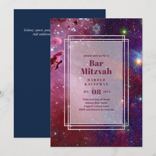 GALAXY Boys BAR MITVAH Space Sky Invitación (Anverso / Reverso)