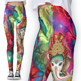Galaxy Ganesh God Hippie Boho Psychedelic Leggings
