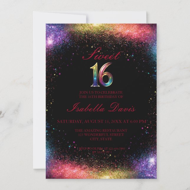 Galaxy Glow Sweet 16 Invitación (Anverso)
