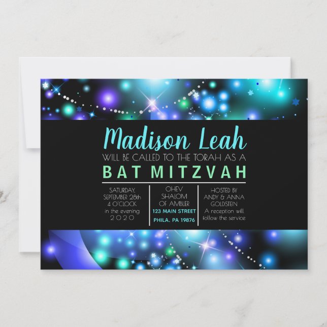 GALAXY GLOWLOWLOWSTARS Bat Mitzvah Invitación (Anverso)
