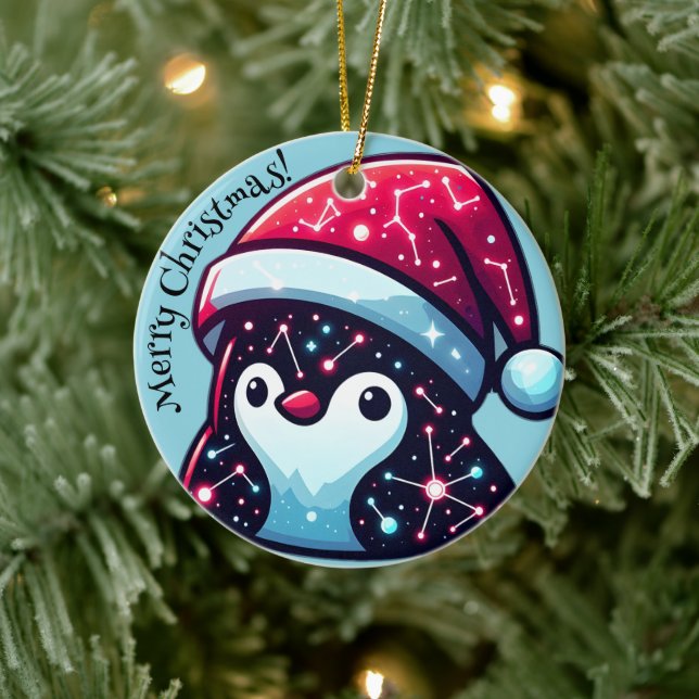 Galaxy Penguin | Navidades cósmicos Ornamento cerá (Árbol)