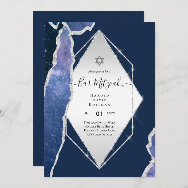 Galaxy Starry Night BAR MITZVAH Agate Invitación (Anverso / Reverso)
