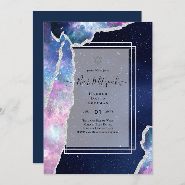 Galaxy Starry Night BAR MITZVAH Agate Invitación (Anverso / Reverso)
