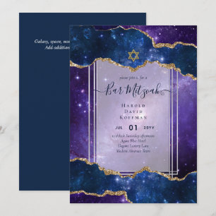 Galaxy Starry Night BAR MITZVAH Invitaciones Azul