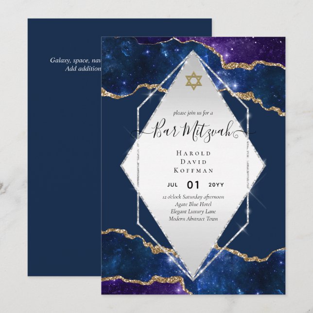 Galaxy Starry Night BAR MITZVAH Invitaciones Azul (Anverso / Reverso)