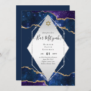 Galaxy Starry Night BAR MITZVAH Invitaciones Azul