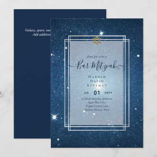 Galaxy Starry Night BAR MITZVAH Invitaciones Azul