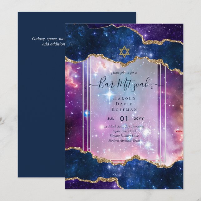 Galaxy Starry Night BAR MITZVAH Invitaciones Azul (Anverso / Reverso)
