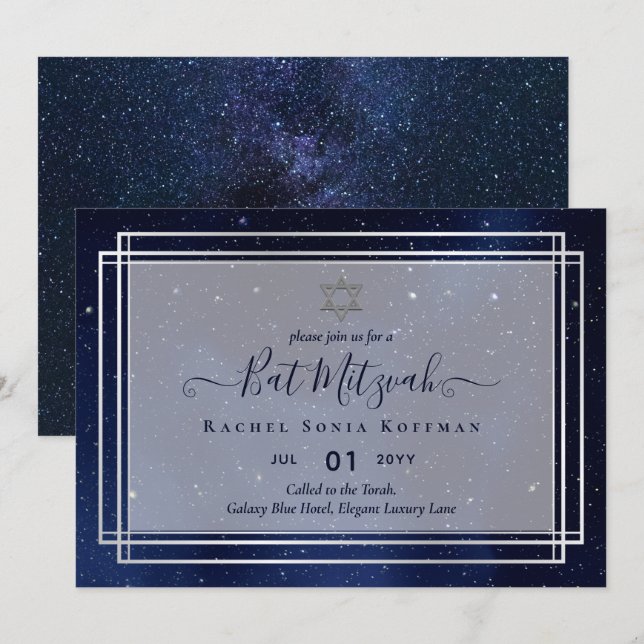 Galaxy Starry Night BAT MITZVAH Agate Invitación (Anverso / Reverso)