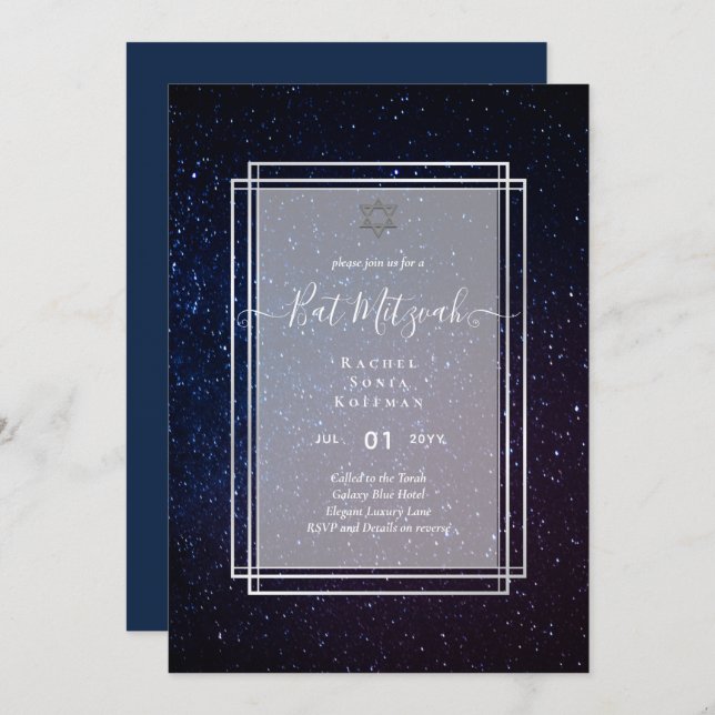 Galaxy Starry Night BAT MITZVAH Agate Invitación (Anverso / Reverso)