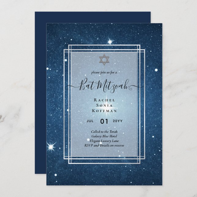 Galaxy Starry Night BAT MITZVAH Agate Invitación (Anverso / Reverso)