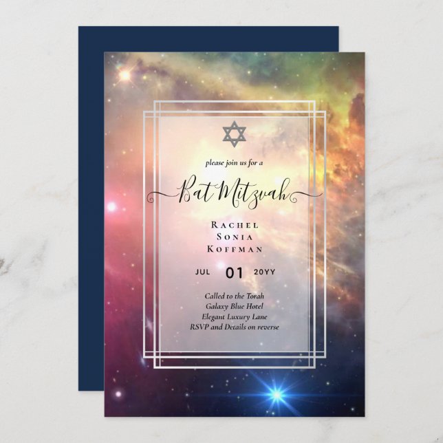 Galaxy Starry Night BAT MITZVAH Agate Invitación (Anverso / Reverso)