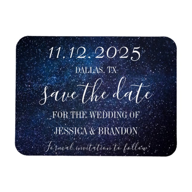 Galaxy Starry Night Navy Boda azul imán (Horizontal)