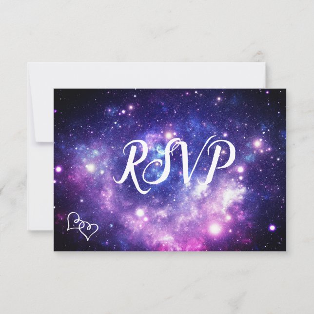 Galaxy Starry Night Wedding Tarjetas RSVP con comi (Anverso)