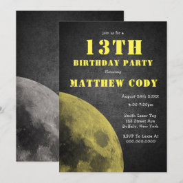 Galaxy Yellow Moon 13th Birthday Party invita