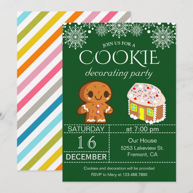Galleta linda del navidad que adorna la invitación (Anverso / Reverso)