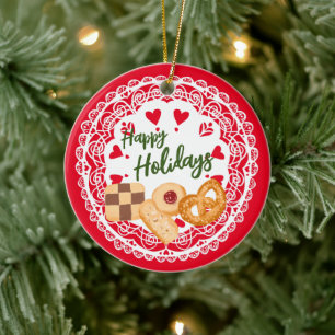 Galletas danesas Felices fiestas Ornamentos azul r