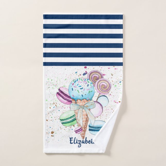 Galletas de helado Azul Marino Rayado Blanco (Toalla de mano)