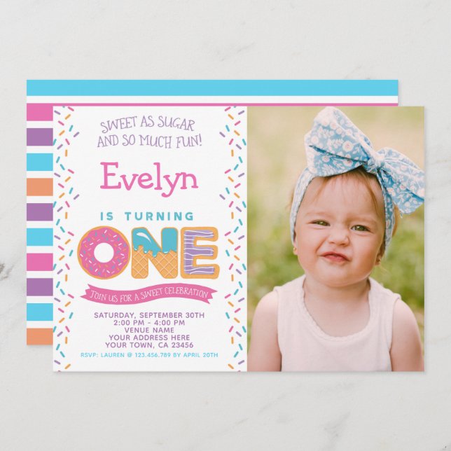 Galletas De Helado De Donut, Invitación De Dulces  (Anverso / Reverso)