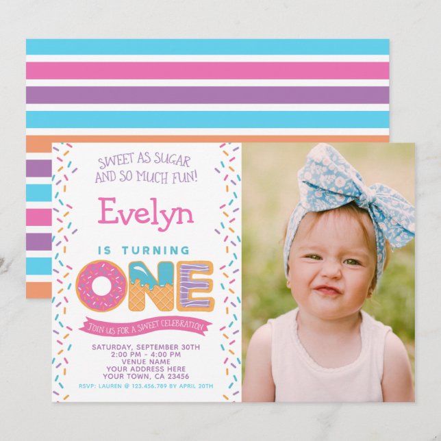 Galletas De Helado Donut, Invitación De Dulces Con (Anverso / Reverso)