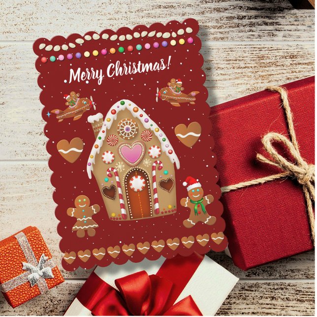 Galletas de Jengibre Fiesta de Navidad (Gingerbread House Christmas Card)
