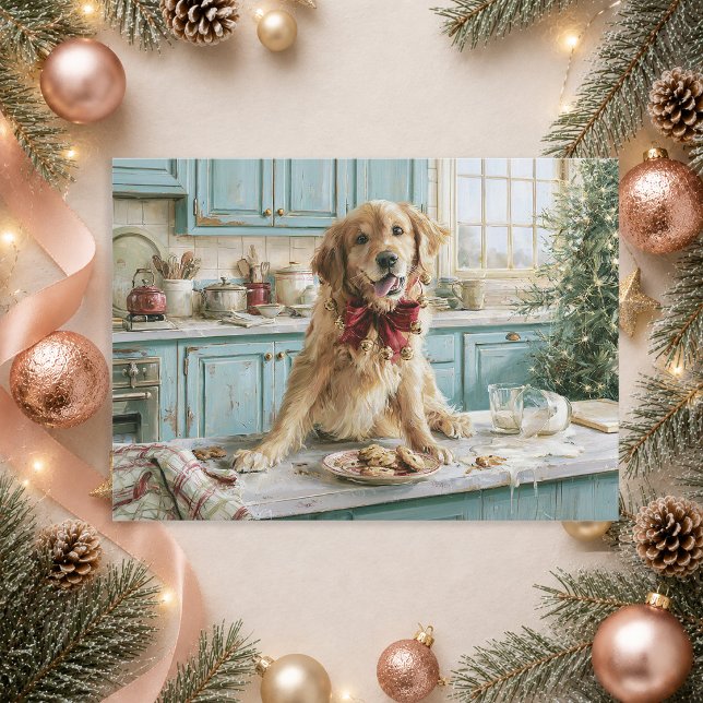 Galletas de Navidad de Perro Retriever Dorado Dive (Christmas greeting-Golden Retriever and cookies)
